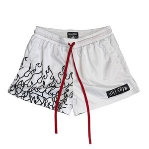Kill Crew White Mesh Flame Graphic Gym Athletic Shorts 2XL Extra Long Drawcord